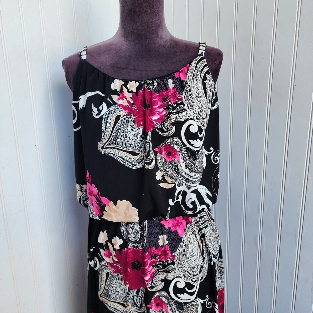 White House Black Market Maxi Dress Sleeveless White Pink WHBM Stretch Jersey L - Picture 4 of 13